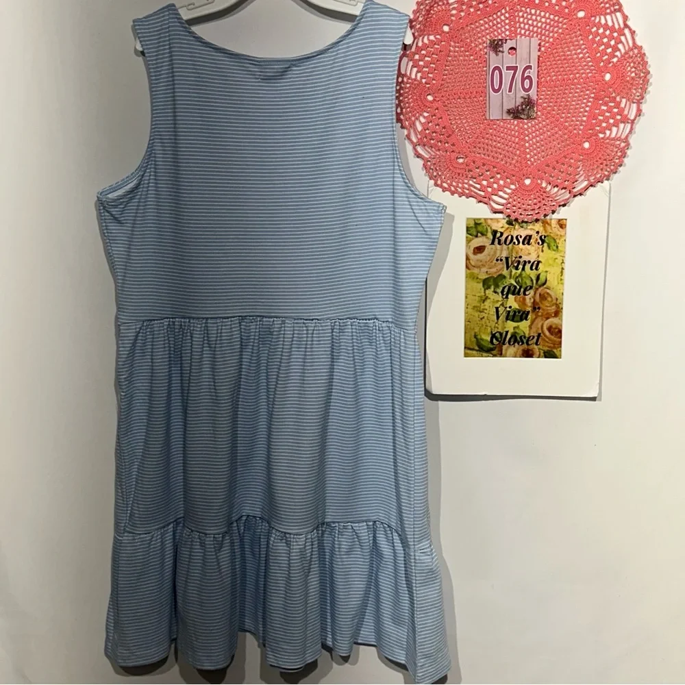 NWT Love Fire Crew Neck Girls Tiered Blue & White Striped Tank Dress Large
